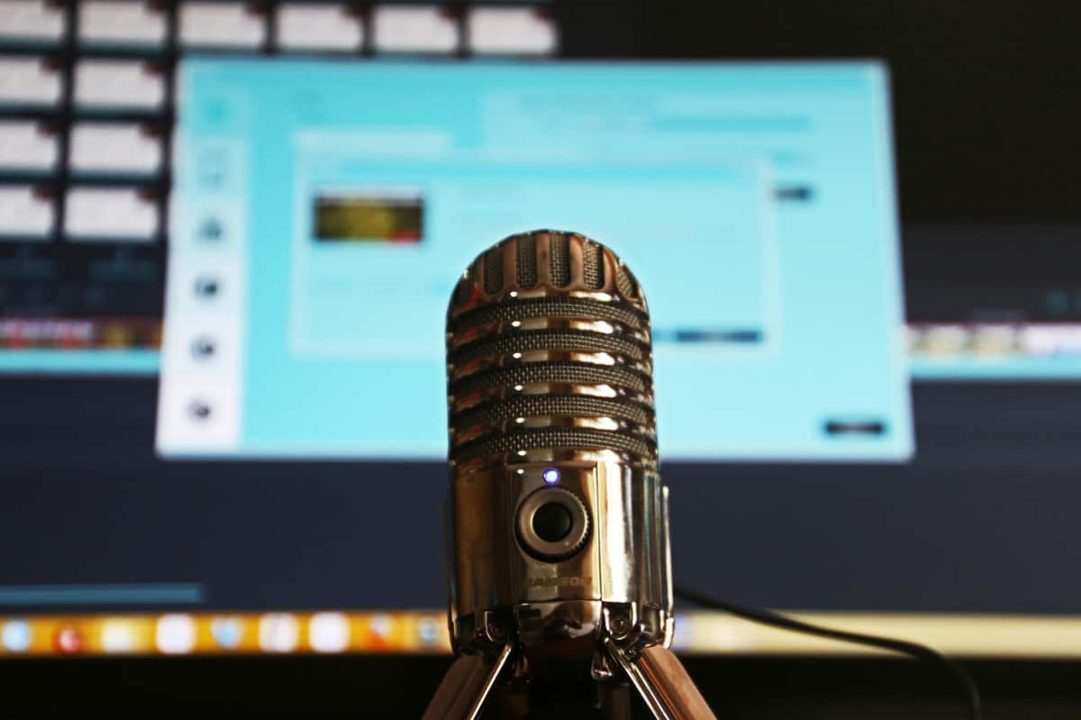 Podcast microphone and desk